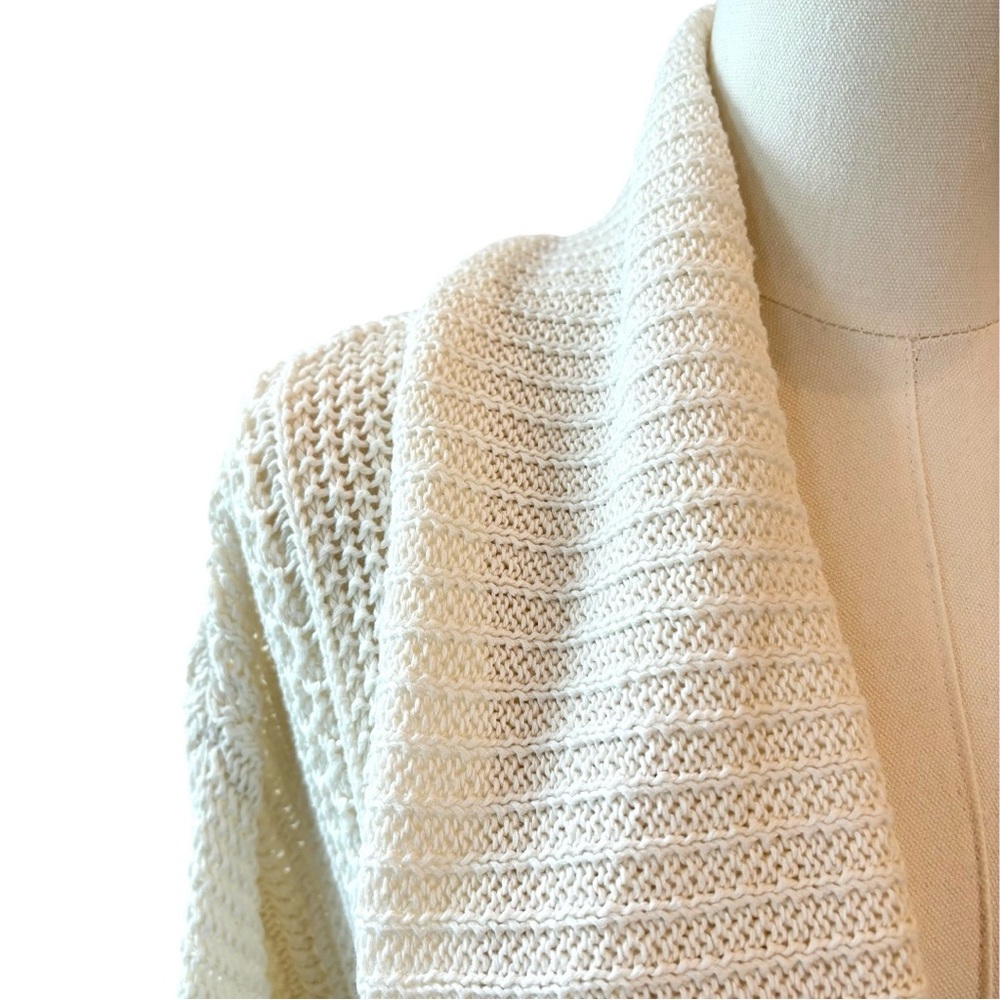 Michael Kors Linen Cotton Open Front Cardigan Sweater Knit Cream Ivory White L - Picture 3 of 13